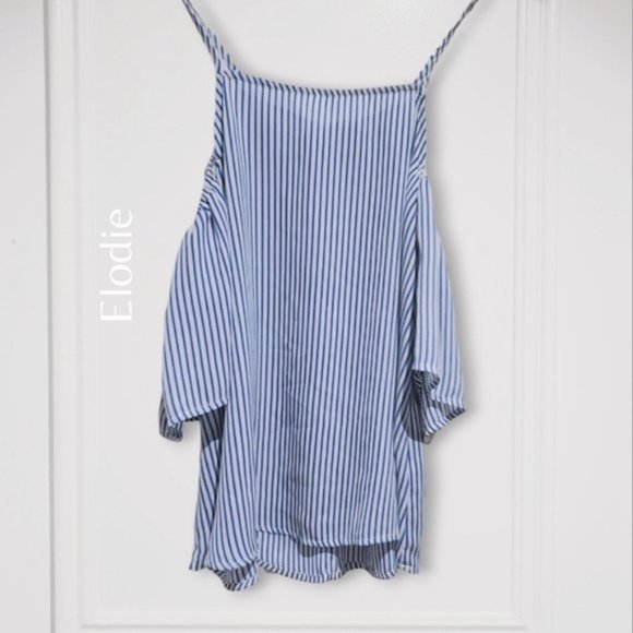 Elodie Flowy Off the Shoulder Boho Pinstripe strappy top- S - NWOT - Picture 1 of 16